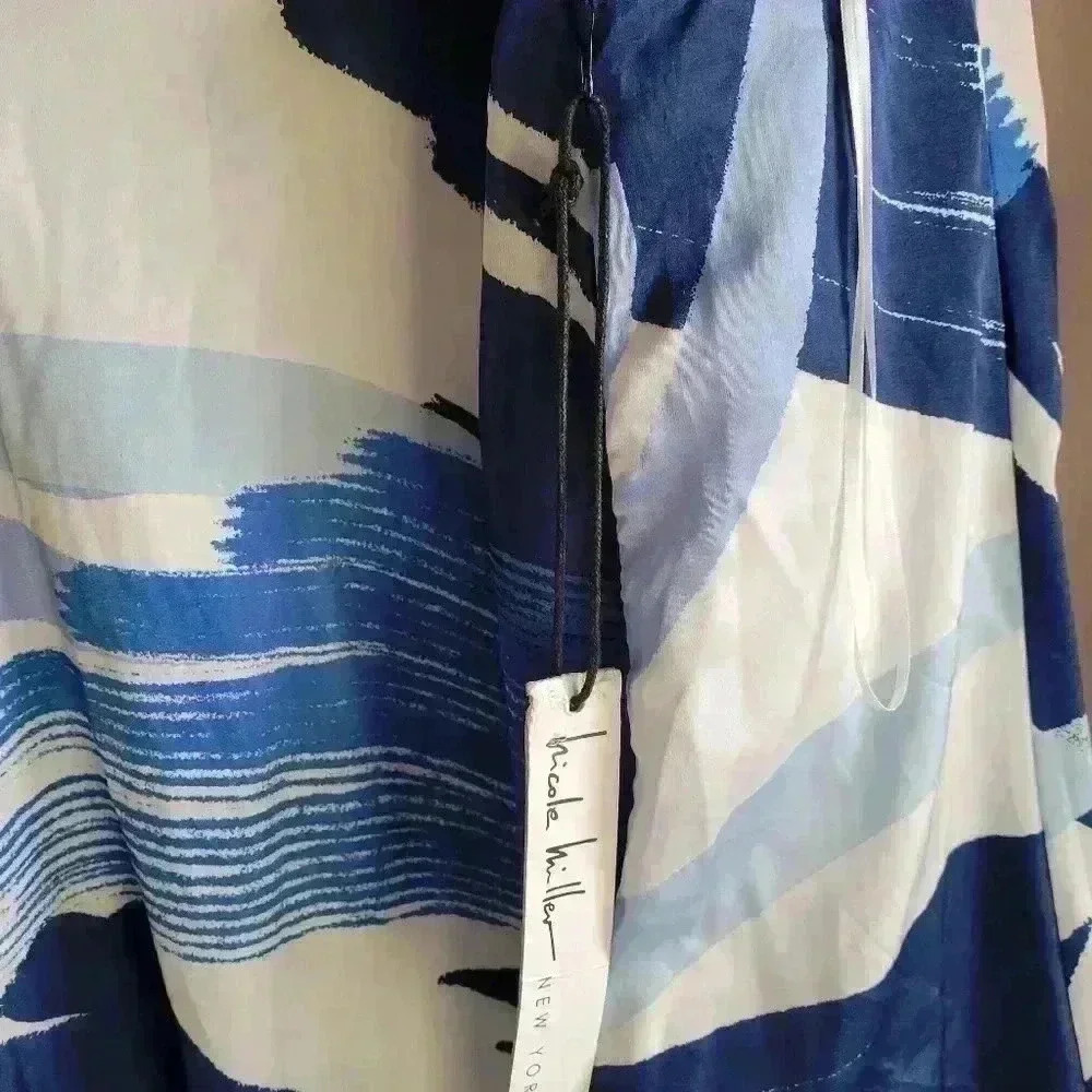 NICOLE MILLER Abstract Print Sleeveless Maxi Dress Medium SilkyBlue White Lined - Picture 4 of 10